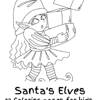 This image shows the cover page for "Santa's Elves: 20 coloring pages for kids."