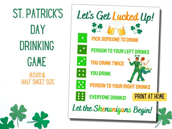 St. Patrick's Day Drunk Dice Game for Adults Printable