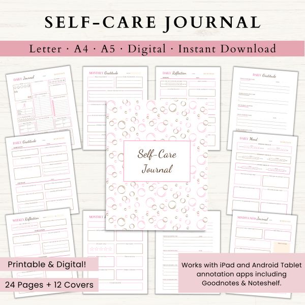 Self-Care Journal | Printable Self-Care Journal | Daily Journal | Gratitude Journal | Reflection Journal | Letter | A4 | A5 | PDF | Printable Journal | Digital Journal