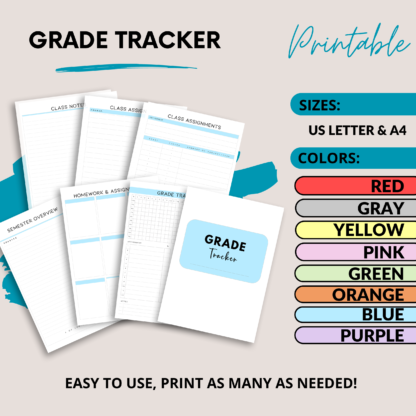 Printable Grade Tracker for Homeschool, School, and College Students - Stay on Top of Your Grades!