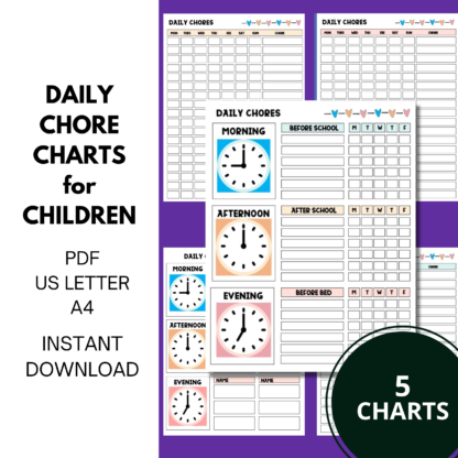 Daily Chore Charts for Children, Printable Daily Checklist for Kids, Responsibility Tracker