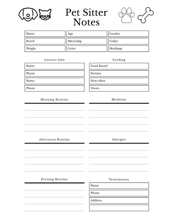 Pet Info Worksheets for Pet Sitter Vet Appt Vaccine Record Flea Tick Prevention PRINTABLE - Image 7