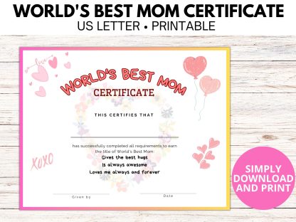 World’s Best Mom Certificate Printable for Mother's Day Gift, award for Mom, Step mom or bonus mom for birthday - Image 2