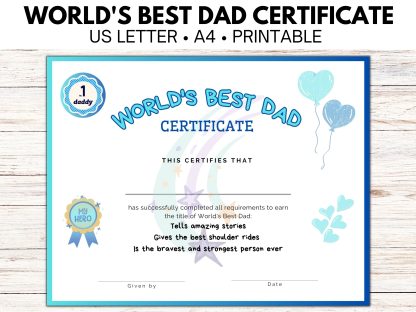 World's Best Dad Certificate Printable | Personalized Fathers Day Gift | Best Dad Award | Best Gift For Dad | Dad Birthday | Award for Daddy - Image 6