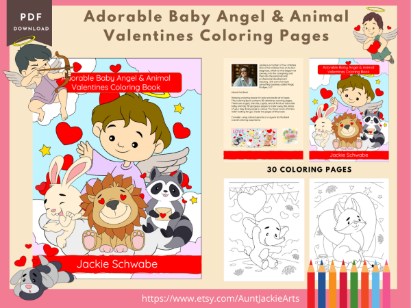 PRINTABLE COLORING Pages | Adorable Baby Angel and Animal Valentines Coloring Pages, 34 Pages, US Letter Coloring Book, 34 Pages Letter