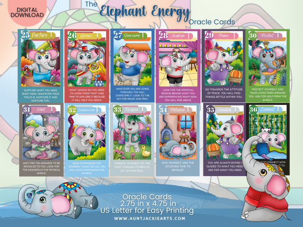 PRINTABLE CARD Deck - Elephant Energy Oracle Cards - Oracle/Tarot Sized Cards 2.75 x 4.75 - US Letter - Digital Download - 46 Cards - Image 3