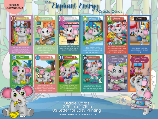 PRINTABLE CARD Deck - Elephant Energy Oracle Cards - Oracle/Tarot Sized Cards 2.75 x 4.75 - US Letter - Digital Download - 46 Cards - Image 4