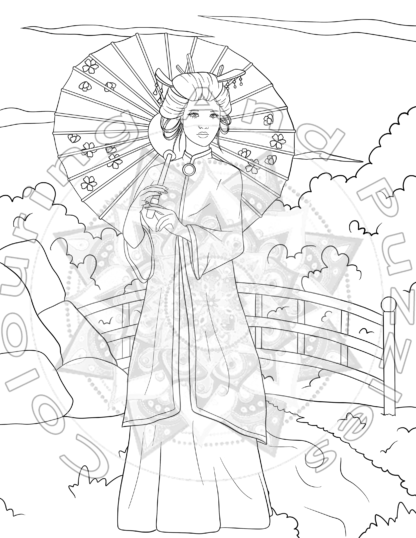 aMazing Adult colouring Chinese Ladies printable digital download for grownups and teens colouring pages book - Image 8