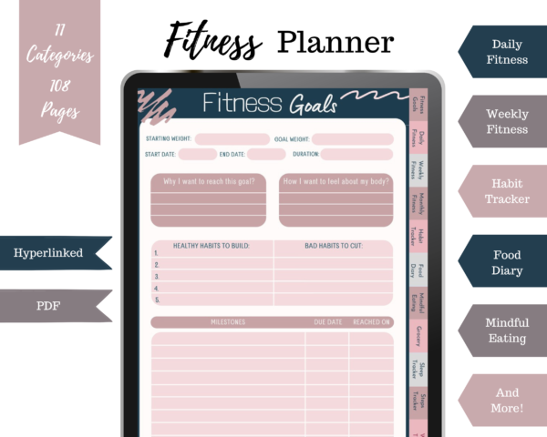 Health and Fitness Digital Planner For Ipad, Xodo, Goodnotes etc.