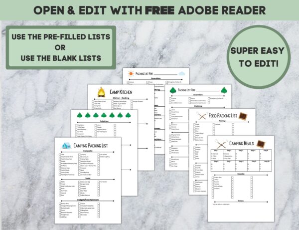 Camping Planner Checklist, Camping Packing List, Editable, Camp Packing List, Camping Checklists, Camping Meal Planner - Image 2