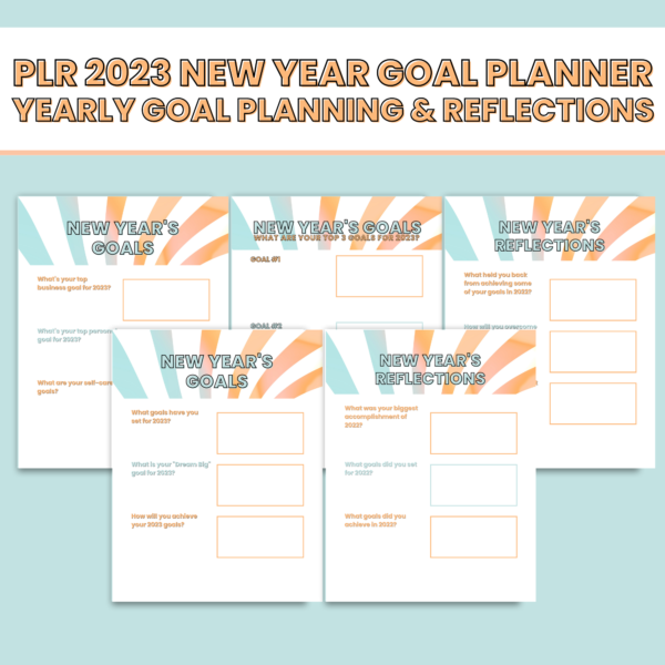 PLR 2023 New Year Goal Planner- yearly goal planning and reflections pages