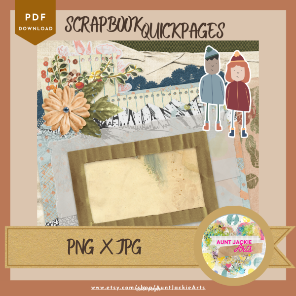 DIGITAL SCRAPBOOK Page - Winter Digital Scrapbook Layout - Pre-Made Shabby Vintage Quick Page Layout, Pack 4 - jpg png 12 x 12 - Image 2