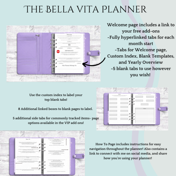 Bella Vita Digital Planner Very Peri Purple- Available in Sunday/Monday Start, Dated/Undated Options, INSTANT DOWNLOAD for use in GoodNotes 5, Zinnia, ZoomNotes - Image 2