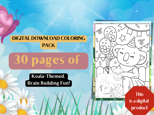 Koala Fun Coloring, Mazes, Beginner Sudoku, Sticker Pack, and More Digital Download Activity Pack; Odd Man Out, Hidden Object, Dot to Dot - Image 2