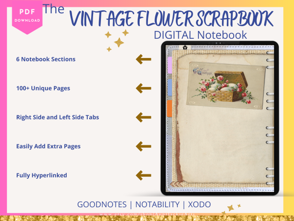 Vintage Flower DIGITAL NOTEBOOK, Goodnotes, Notability, Xodo, iPad Notebook, Digital Scrapbooks, 6 Sections, Vintage Scrapbook, Vintage Notebooks - Image 4