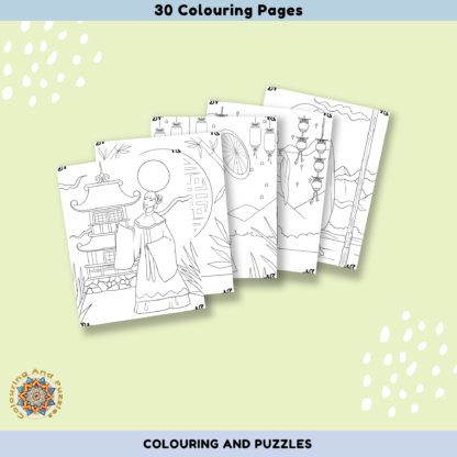 aMazing Adult colouring Chinese Ladies printable digital download for grownups and teens colouring pages book - Image 4