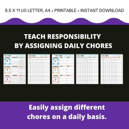 Daily Chore Charts for Children, Printable Daily Checklist for Kids, Responsibility Tracker - Image 2