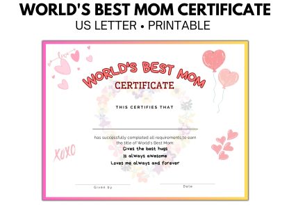 World’s Best Mom Certificate Printable for Mother's Day Gift, award for Mom, Step mom or bonus mom for birthday - Image 3