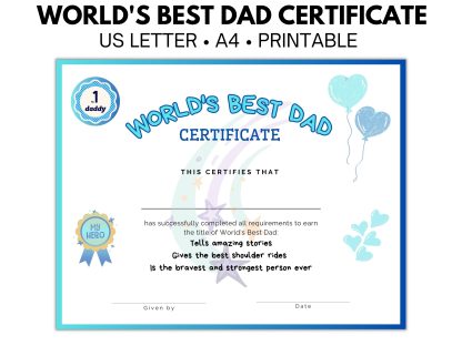 World's Best Dad Certificate Printable | Personalized Fathers Day Gift | Best Dad Award | Best Gift For Dad | Dad Birthday | Award for Daddy - Image 5