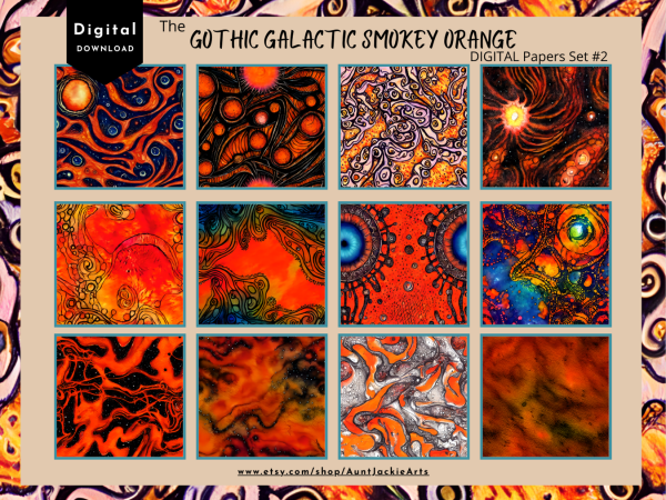 DIGITAL PAPER Bundle - Gothic Galactic Smokey Orange Tangerine - Digital Papers Pack 12 - 12x12 | Set #002 Orange Black Spiritual - jpg png - Image 2