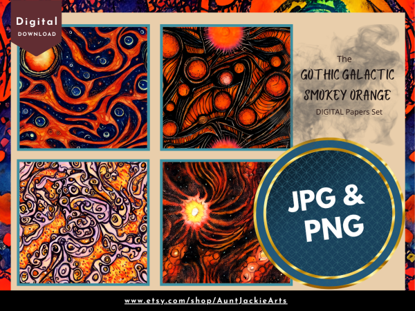 DIGITAL PAPER Bundle - Gothic Galactic Smokey Orange Tangerine - Digital Papers Pack 12 - 12x12 | Set #002 Orange Black Spiritual - jpg png - Image 3