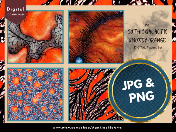 DIGITAL PAPER Bundle - Gothic Galactic Smokey Orange Tangerine - Digital Papers Pack 12 - 12x12 | Set #001 Orange Black Seamless - jpg png - Image 3