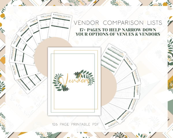 Gold and Sage Green Wedding Planner Printable, Wedding Binder Printable, Wedding Planner Organizer, Wedding Planning Book, Printable Wedding planner Kit - Image 2