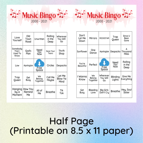 Music Bingo with songs from 2000-2021, Singo Bingo Cards, Bingo Game - Image 3