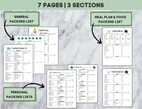 Camping Planner Checklist, Camping Packing List, Editable, Camp Packing List, Camping Checklists, Camping Meal Planner - Image 3