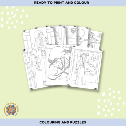 aMazing Adult colouring Chinese Ladies printable digital download for grownups and teens colouring pages book - Image 5