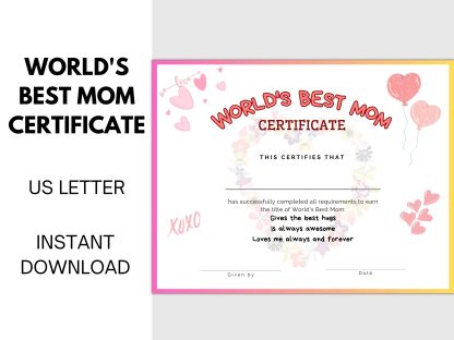 World’s Best Mom Certificate Printable for Mother's Day Gift, award for Mom, Step mom or bonus mom for birthday - Image 4