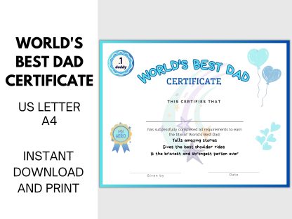 World's Best Dad Certificate Printable | Personalized Fathers Day Gift | Best Dad Award | Best Gift For Dad | Dad Birthday | Award for Daddy - Image 4