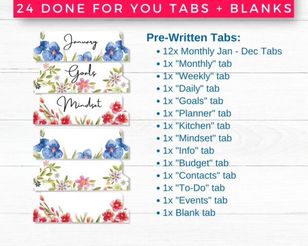 Floral Planner, Folder & Journal Tabs Printable - Image 3