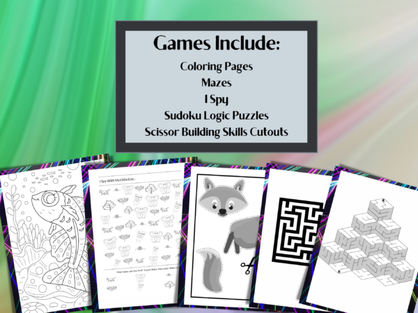 Children’s Logic and Motor Skills with Coloring Pages, Mazes, Sudoku Puzzles I Spy, and Scissor Cutting Pintable Downloads Activity Pack - Image 2