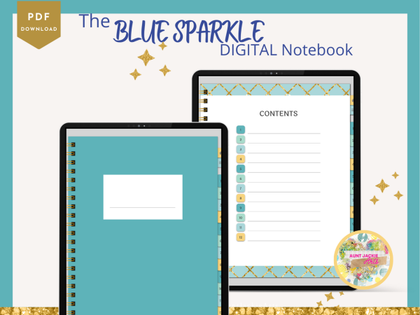 DIGITAL NOTEBOOK, Goodnotes, Notability, Xodo Digital Notebook, iPad Notebook, Blue Sparkle GRID Design, 12 Sections - 10 Paper Types - Image 5