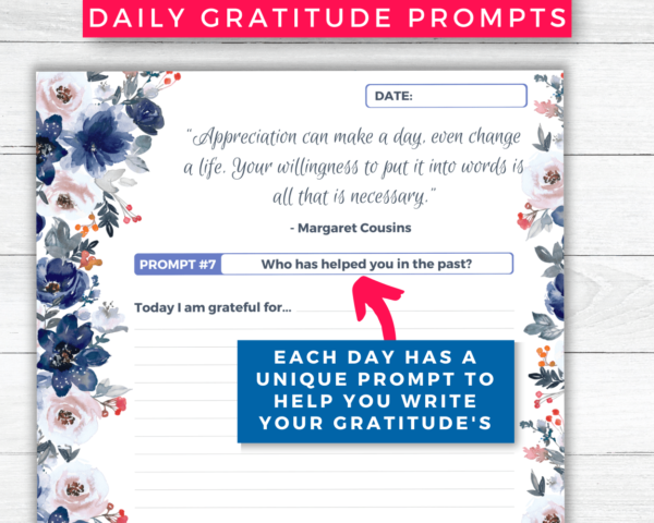 30 Day Gratitude Journal & Affirmations Printable (Floral Blue) - Image 4