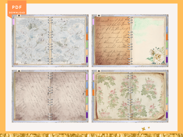 Vintage Orange DIGITAL NOTEBOOK, Goodnotes, Notability, Xodo, iPad Notebook, Digital Scrapbooks, 6 Sections, Vintage Scrapbook, Flowers - Image 4