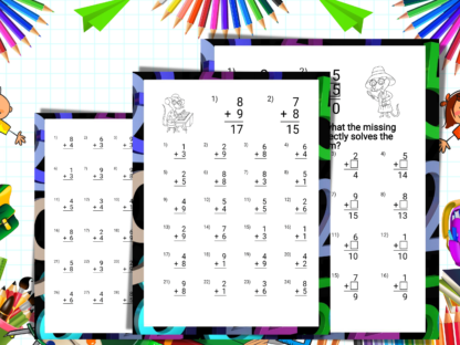 Basic Math 1 and 2 Simple Addition Digital Download Mini Pack, Home School Worksheets, 1st and 2nd Grade Math Review, Elementary Education - Image 4