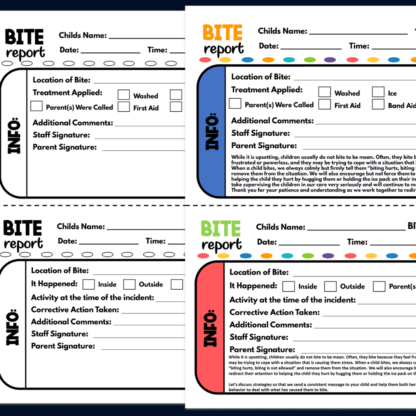 BITE REPORT- Daycare Printable Child Biting Incident Report, Preschool Biting Form, Child Care Biting Notice - Image 3