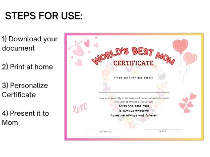 World’s Best Mom Certificate Printable for Mother's Day Gift, award for Mom, Step mom or bonus mom for birthday - Image 5