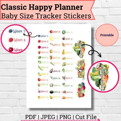 Pregnancy Baby Size Tracker Planner Stickers