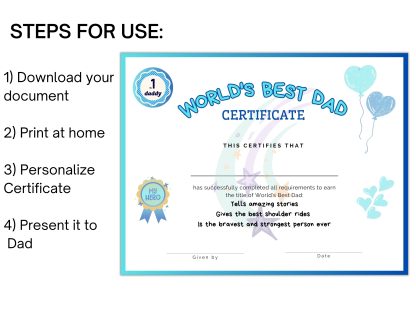 World's Best Dad Certificate Printable | Personalized Fathers Day Gift | Best Dad Award | Best Gift For Dad | Dad Birthday | Award for Daddy - Image 3