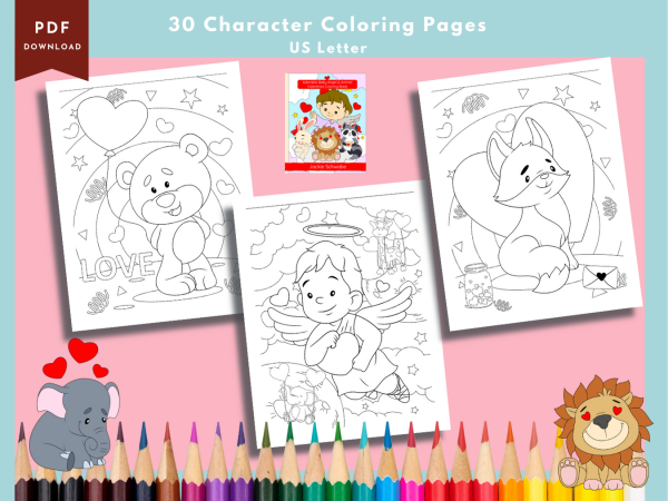 PRINTABLE COLORING Pages | Adorable Baby Angel and Animal Valentines Coloring Pages, 34 Pages, US Letter Coloring Book, 34 Pages Letter - Image 4