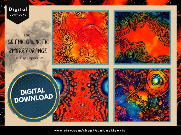 DIGITAL PAPER Bundle - Gothic Galactic Smokey Orange Tangerine - Digital Papers Pack 12 - 12x12 | Set #002 Orange Black Spiritual - jpg png - Image 4