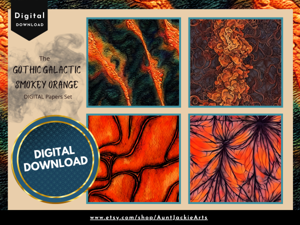 DIGITAL PAPER Bundle - Gothic Galactic Smokey Orange Tangerine - Digital Papers Pack 12 - 12x12 | Set #001 Orange Black Seamless - jpg png - Image 4