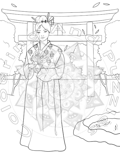 aMazing Adult colouring Chinese Ladies printable digital download for grownups and teens colouring pages book - Image 9