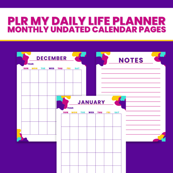 PLR My Daily Life Planner- undated calendar pages