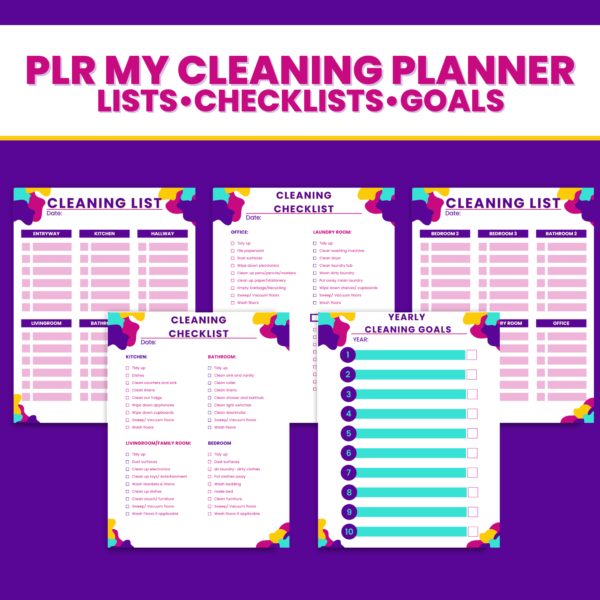 PLR My Cleaning Planner- lists, checklists, and goals