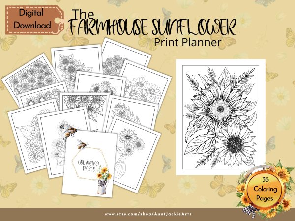 2023 Dated Undated Print PLANNER, Farmhouse Sunflower Daily, Weekly, Monthly, Coloring, Digital Sticker, Sticker book, Journal Pages, Letter - Image 5