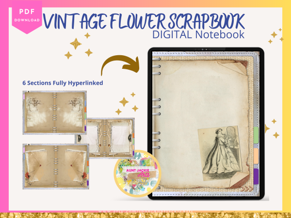 Vintage Flower DIGITAL NOTEBOOK, Goodnotes, Notability, Xodo, iPad Notebook, Digital Scrapbooks, 6 Sections, Vintage Scrapbook, Vintage Notebooks - Image 6